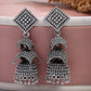 NVR Women's Traditional Oxidized Silver Plated Jhumka Earrings - Swadesiicart