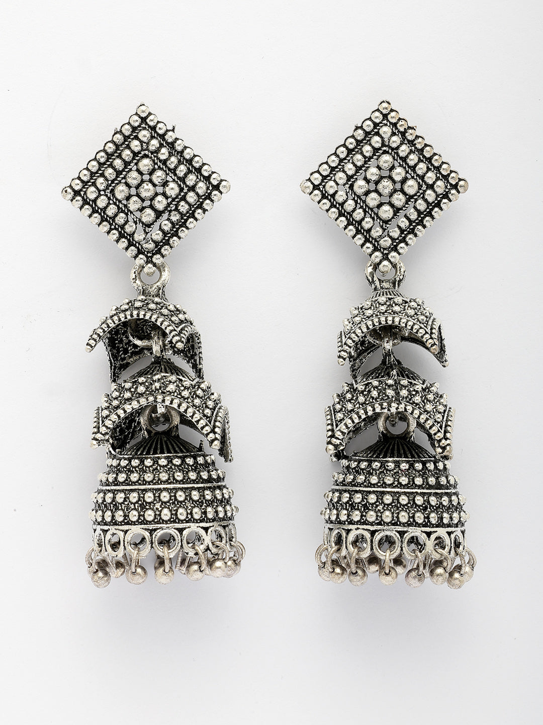 NVR Women's Traditional Oxidized Silver Plated Jhumka Earrings - Swadesiicart
