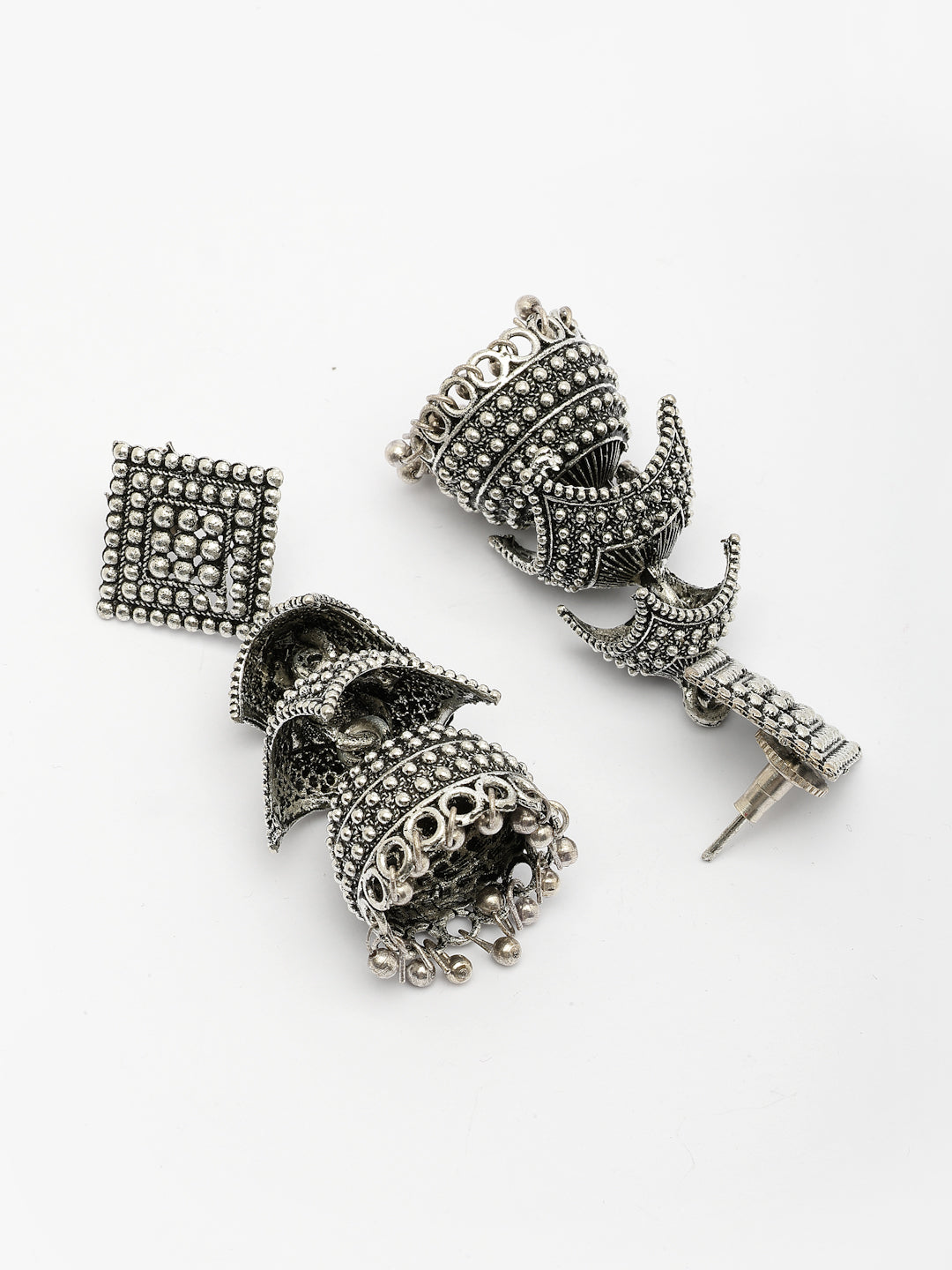 NVR Women's Traditional Oxidized Silver Plated Jhumka Earrings - Swadesiicart