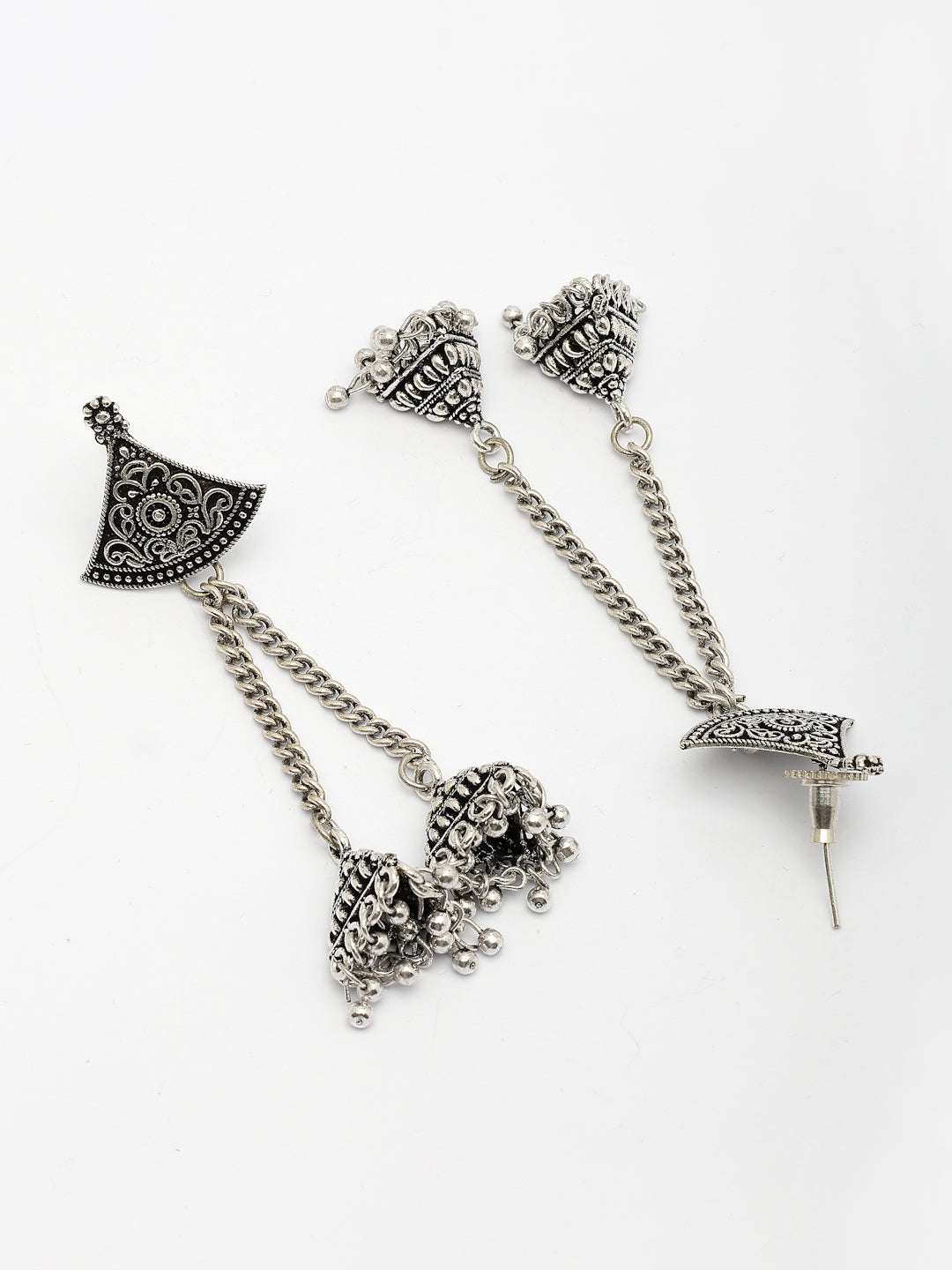 NVR Women Silver Toned Oxidized German Silver Jhumka Earrings - Swadesiicart