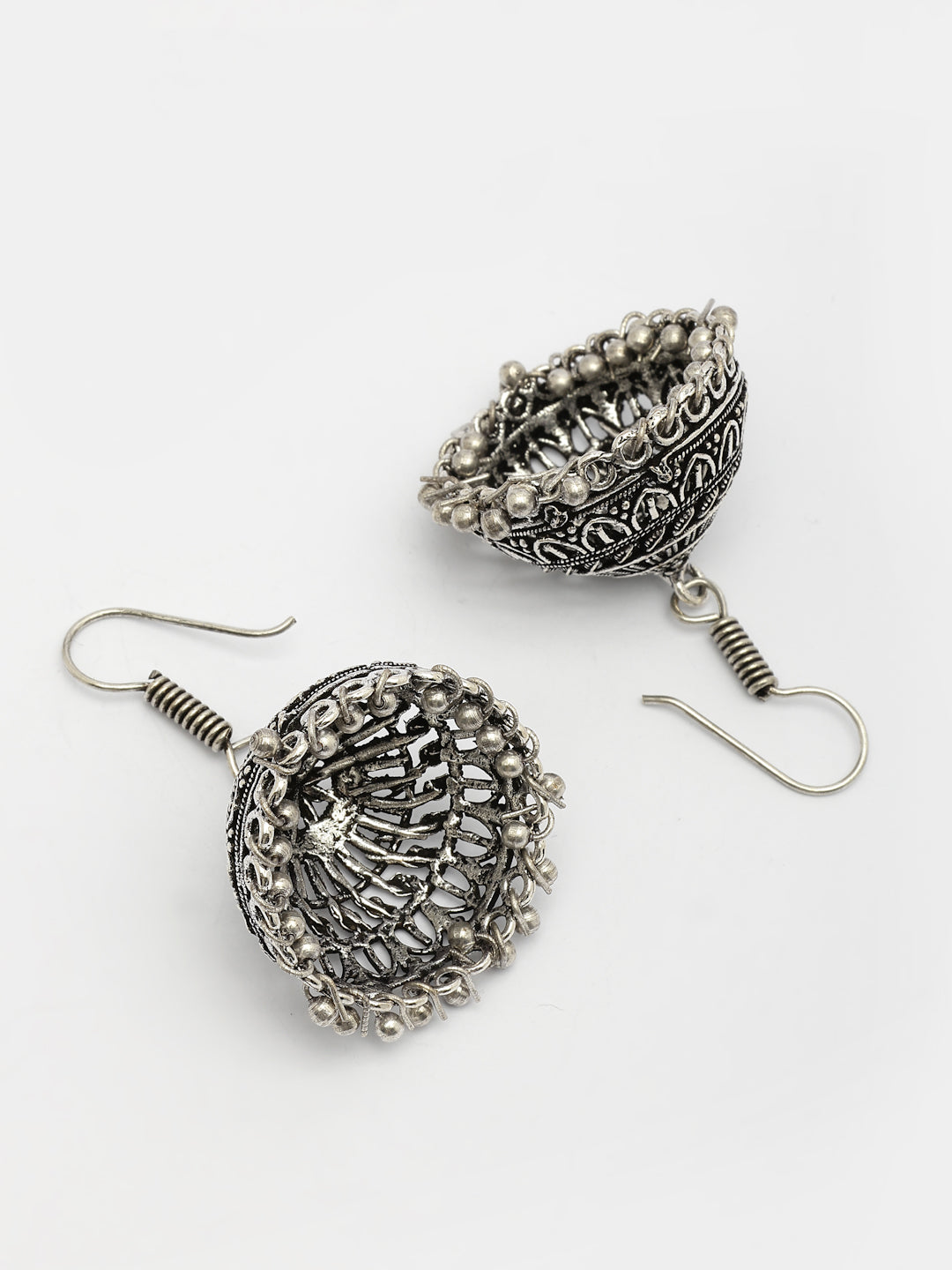 NVR Women's Silver Plated Oxidized German Silver Jhumka Earrings | Swadesiicart