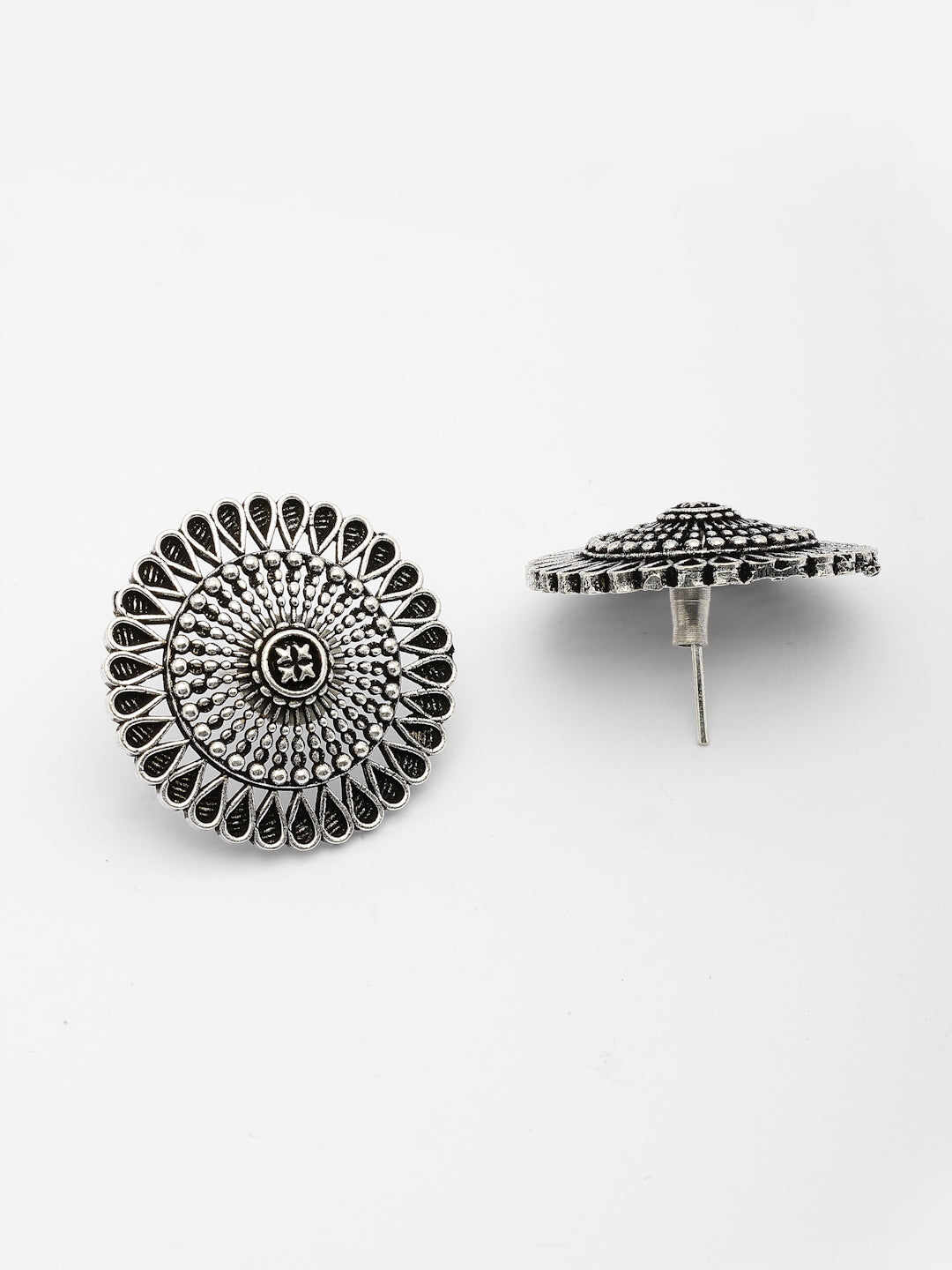 NVR Women Oxidized Silver Plated Round Shape Traditional Stud Earrings - Swadesiicart