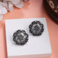 NVR Women's Silver Plated Oxidized Floral Design Stud Earrings - Swadesiicart