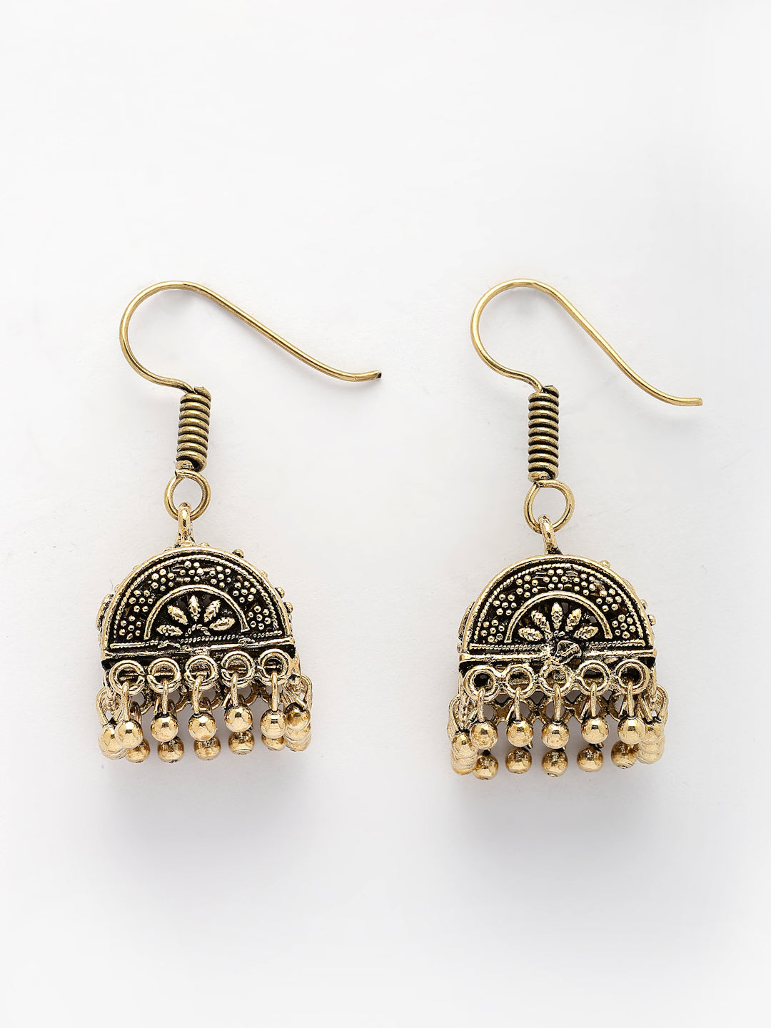 NVR Women Set of 2 Gold-Polished Oxidized Contemporary Jhumka Earrings - Swadesiicart