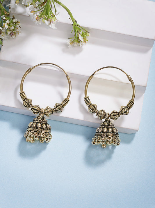 NVR Women's Set of 2 Traditional Gold-Polished Oxidized Jhumka Earrings - Swadesiicart