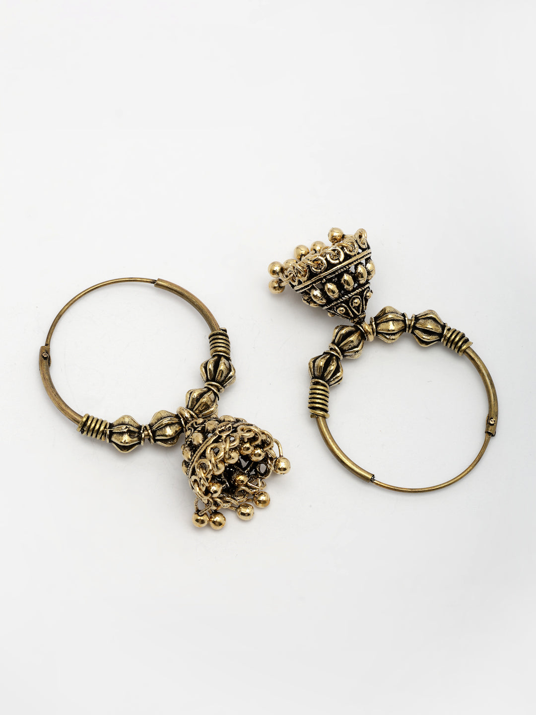 NVR Women's Set of 2 Traditional Gold-Polished Oxidized Jhumka Earrings - Swadesiicart