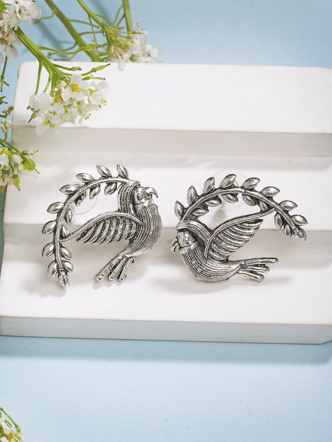 NVR Women Silver Toned Oxidized Set of 2 Jhumka & Drop Earrings | Swadesiicart