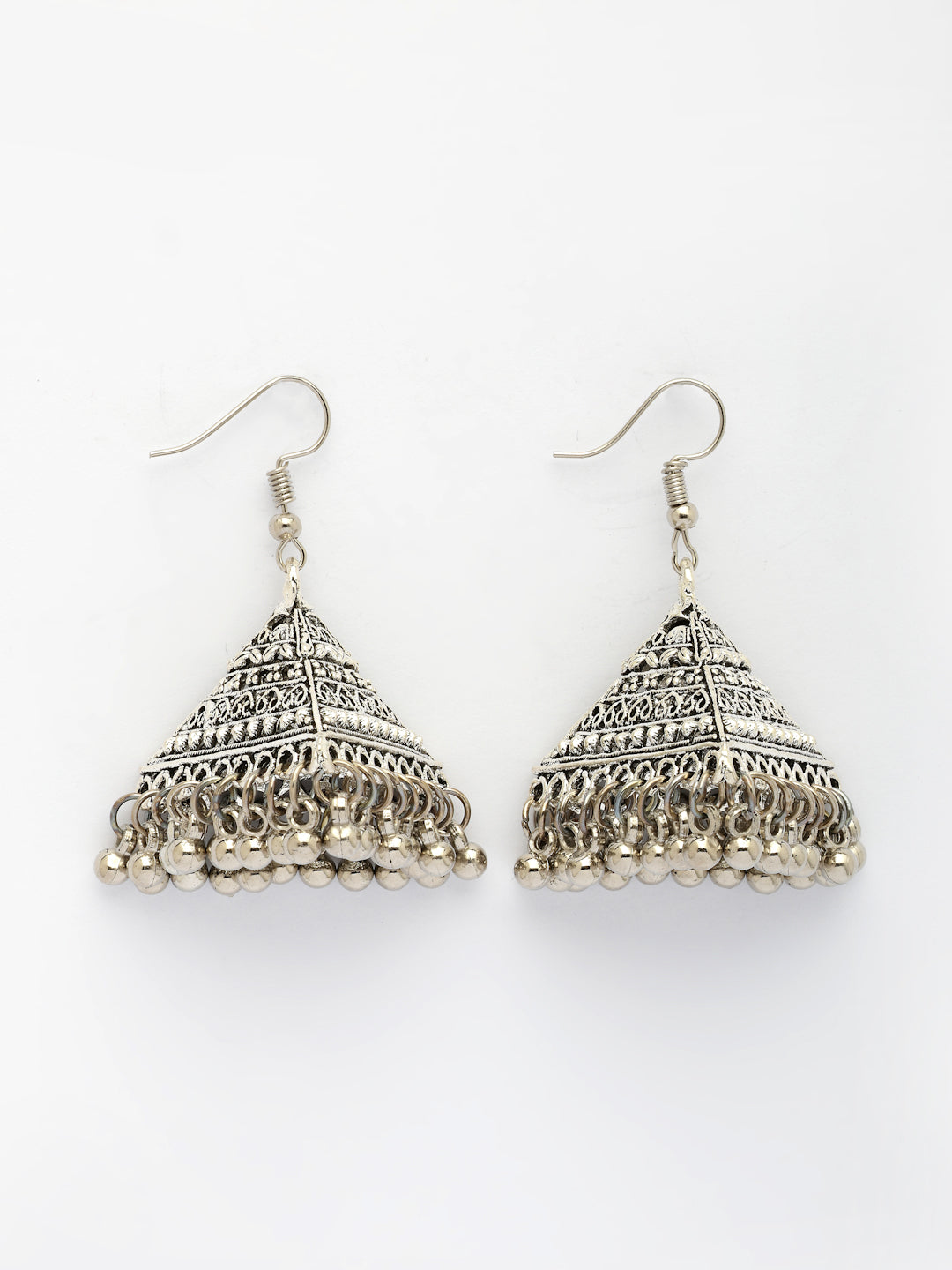 NVR Women Silver Toned Oxidized Set of 2 Jhumka & Drop Earrings | Swadesiicart