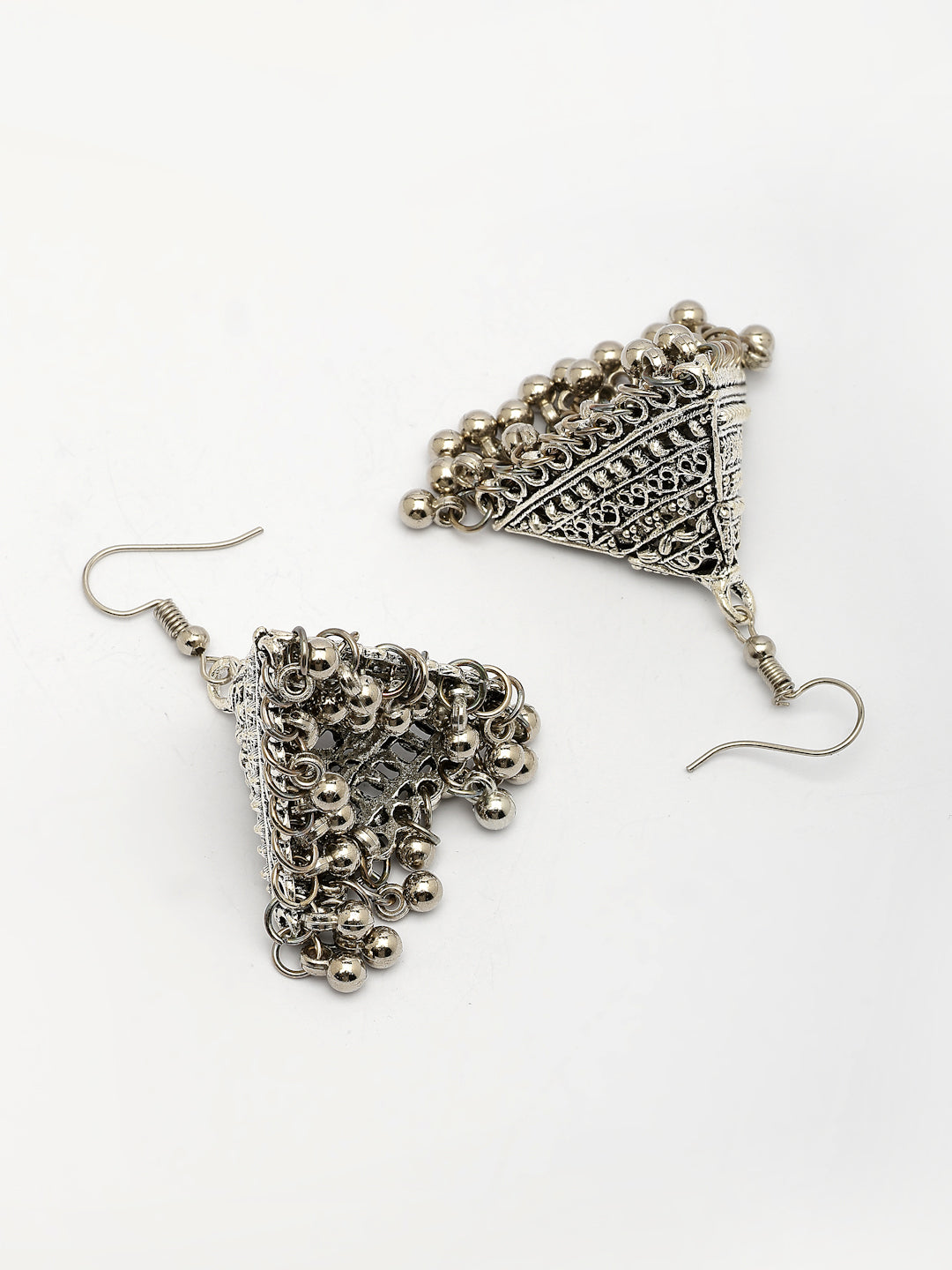 NVR Women Silver Toned Oxidized Set of 2 Jhumka & Drop Earrings | Swadesiicart