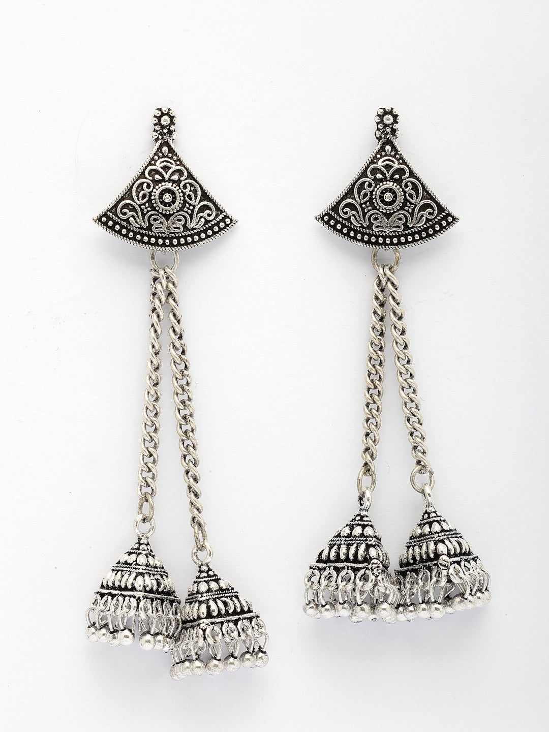 NVR Women Set of 2 Silver Toned Oxidized Jhumka Earrings - Swadesiicart