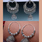 NVR Women's Set of 2 Silver Plated Oxidized Contemporary Jhumka Earrings - Swadesiicart
