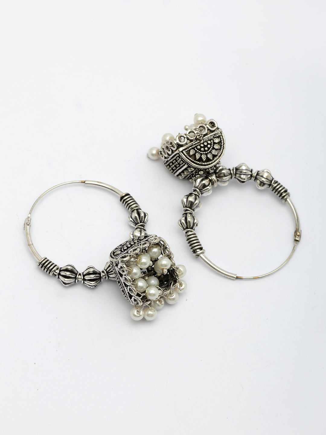 NVR Women Set of 2 Oxidized Silver Plated Artificial Beads Jhumka Earrings - Swadesiicart
