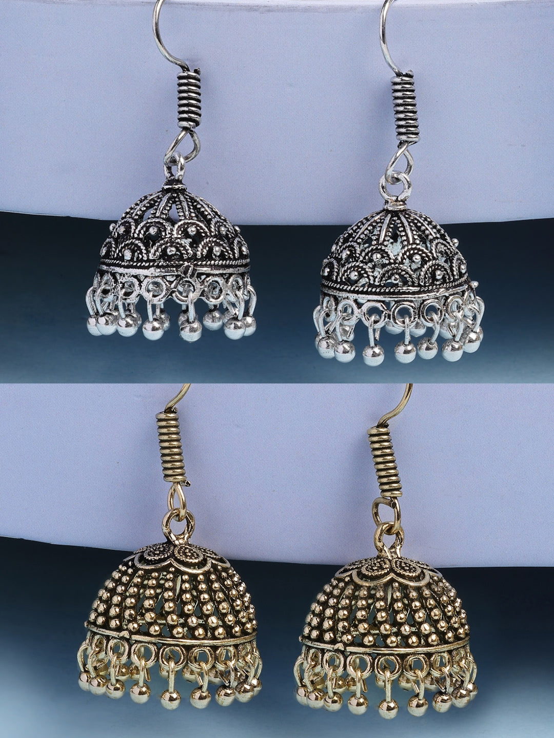 NVR Women Set of 2 Oxidized German Silver Jhumka Earrings | Swadesiicart