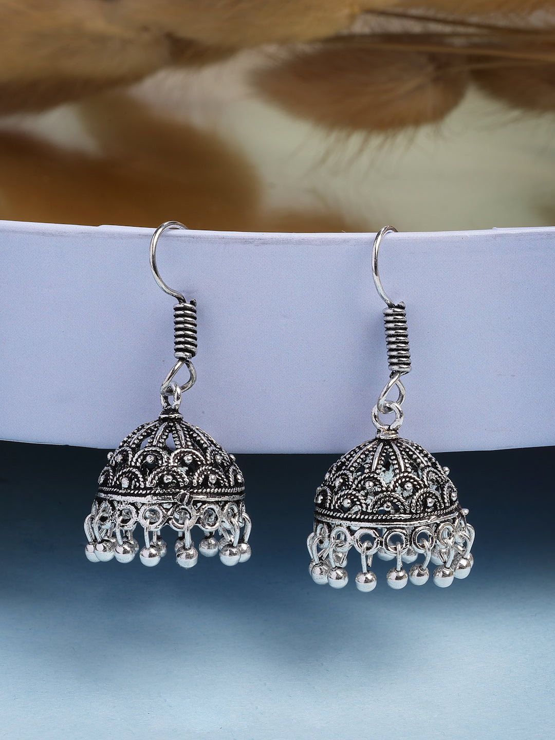 NVR Women Set of 2 Oxidized German Silver Jhumka Earrings | Swadesiicart