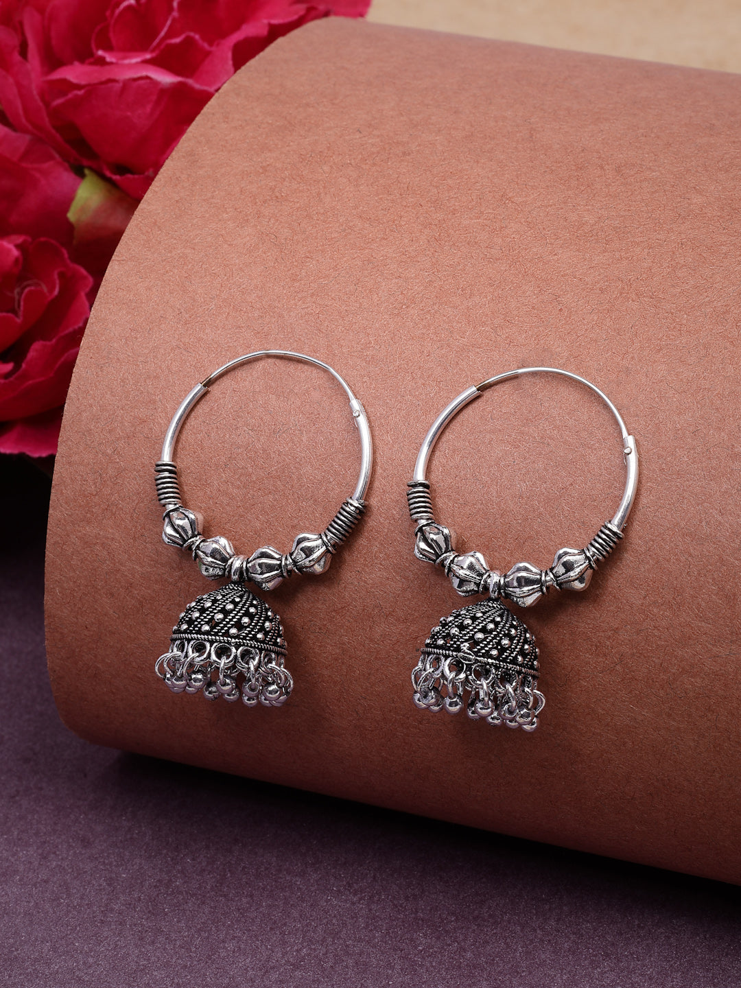 NVR Women's Traditional Set of 2 Oxidized Jhumka Earrings | Swadesiicart