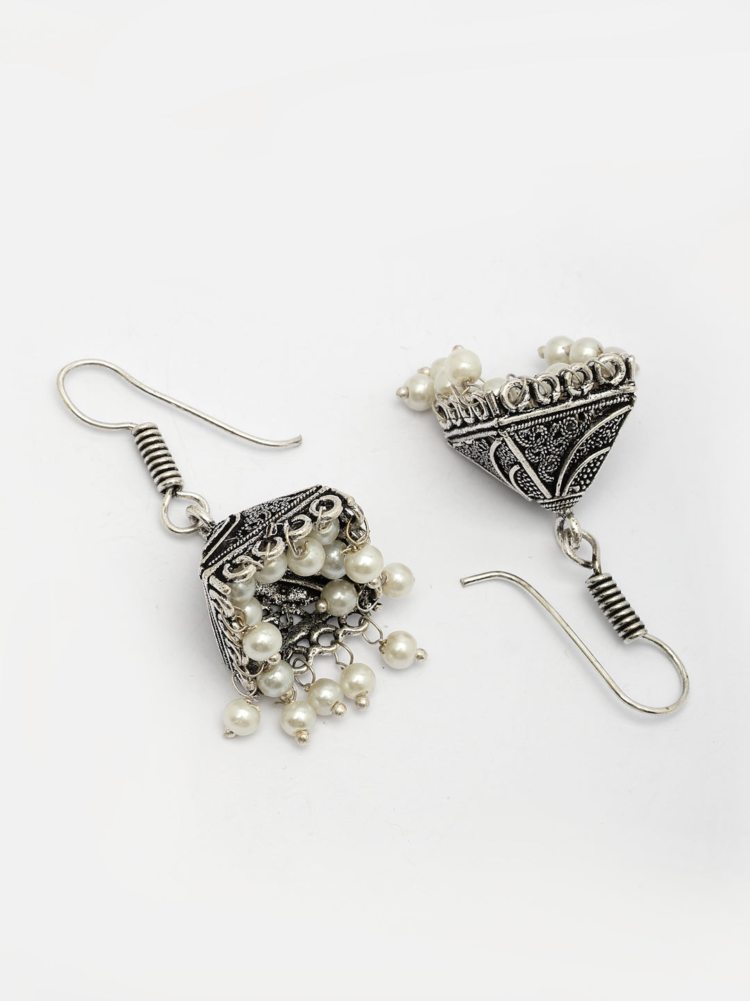 NVR Women's Set of 3 Oxidized Silver Plated Artificial Beads Jhumka Earrings | Swadesiicart