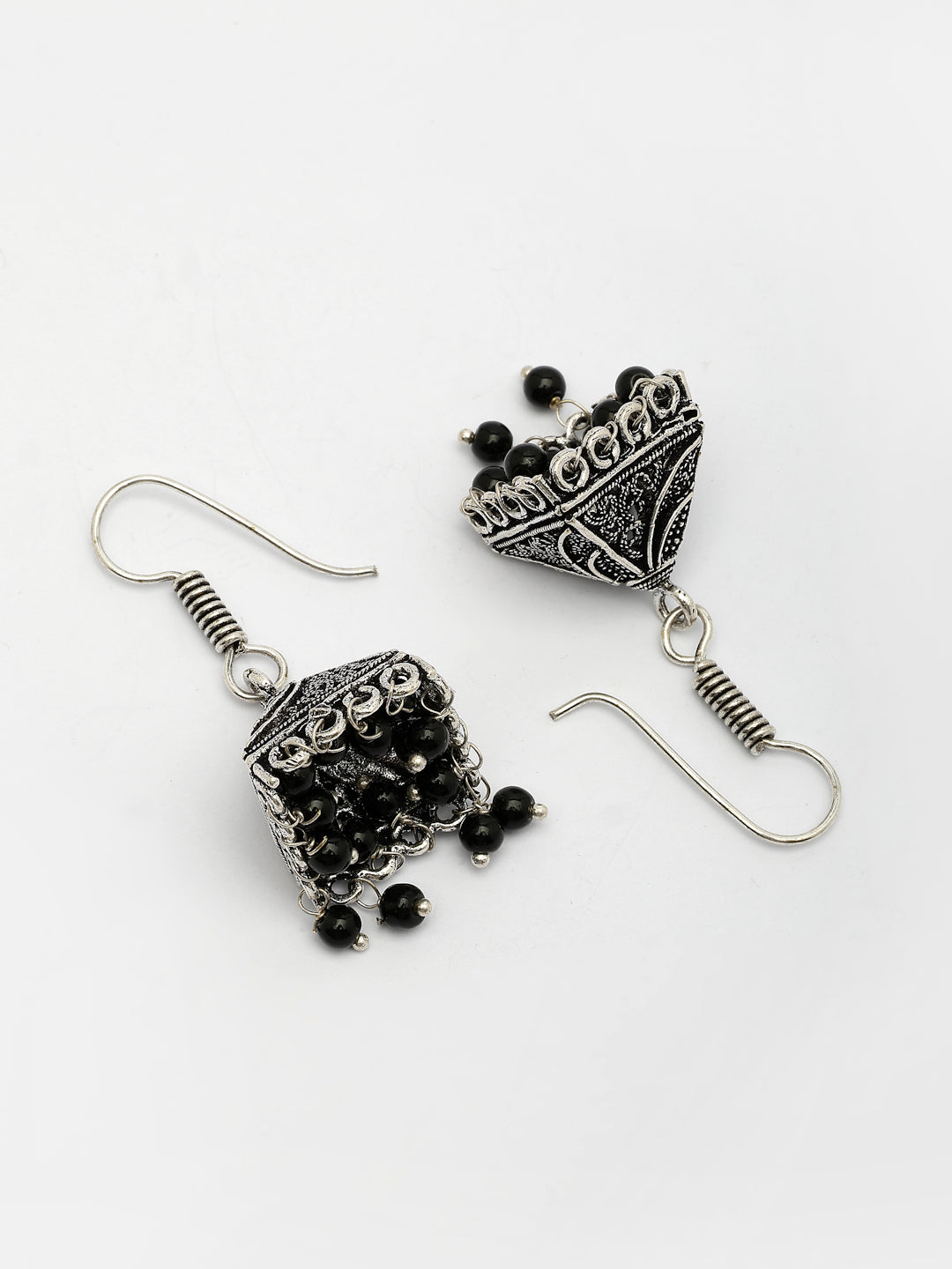 NVR Women's Set of 3 Oxidized Silver Plated Artificial Beads Jhumka Earrings | Swadesiicart