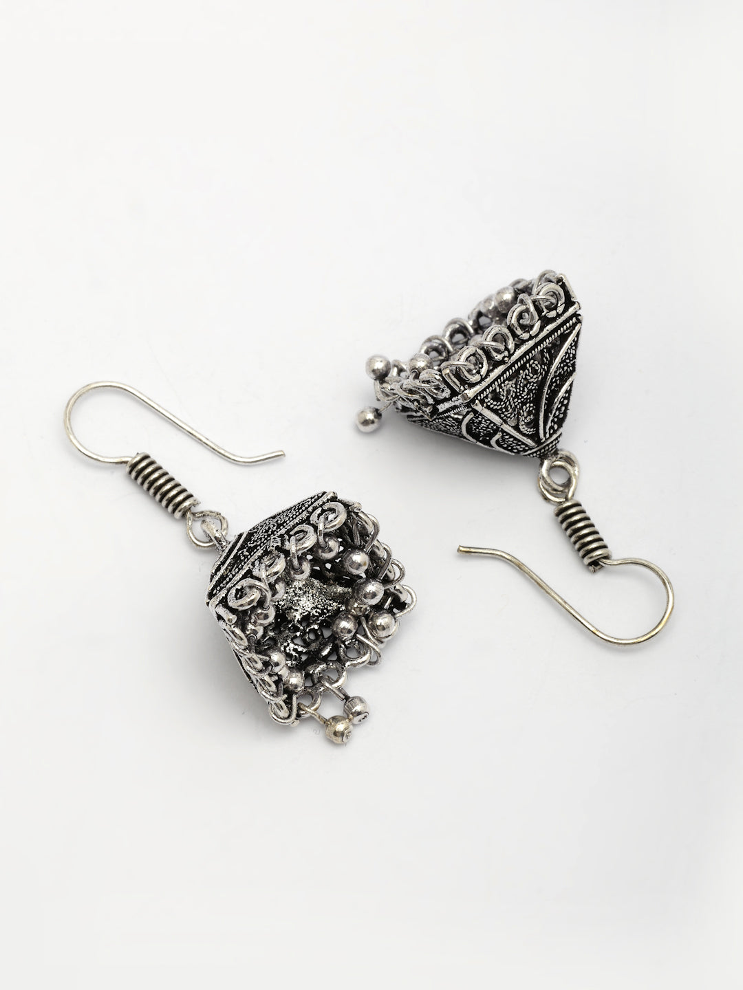 NVR Women's Set of 3 Oxidized Silver Plated Artificial Beads Jhumka Earrings | Swadesiicart