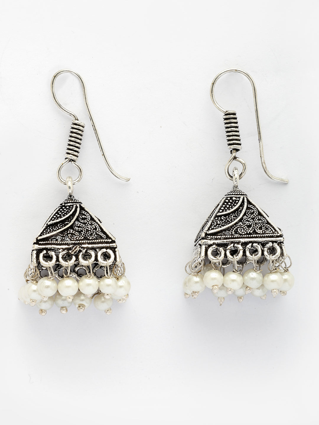 NVR Women's Set of 3 Oxidized Silver Plated Artificial Beads Jhumka Earrings | Swadesiicart