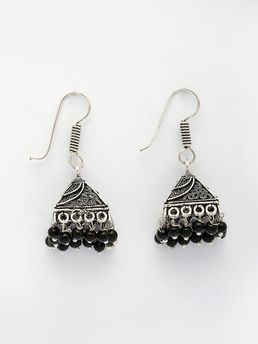 NVR Women's Set of 3 Oxidized Silver Plated Artificial Beads Jhumka Earrings | Swadesiicart