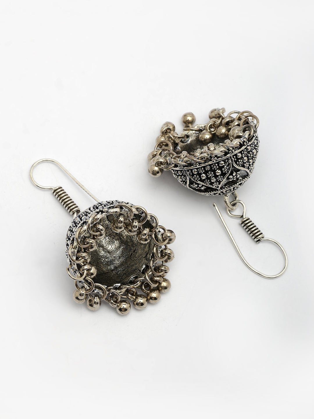NVR Women Set of 3 German Silver Oxidized Traditional Jhumka Earrings - Swadesiicart