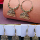 NVR Women Set of 3 Gold-Polished Oxidized Contemporary Jhumka Earrings | Swadesiicart