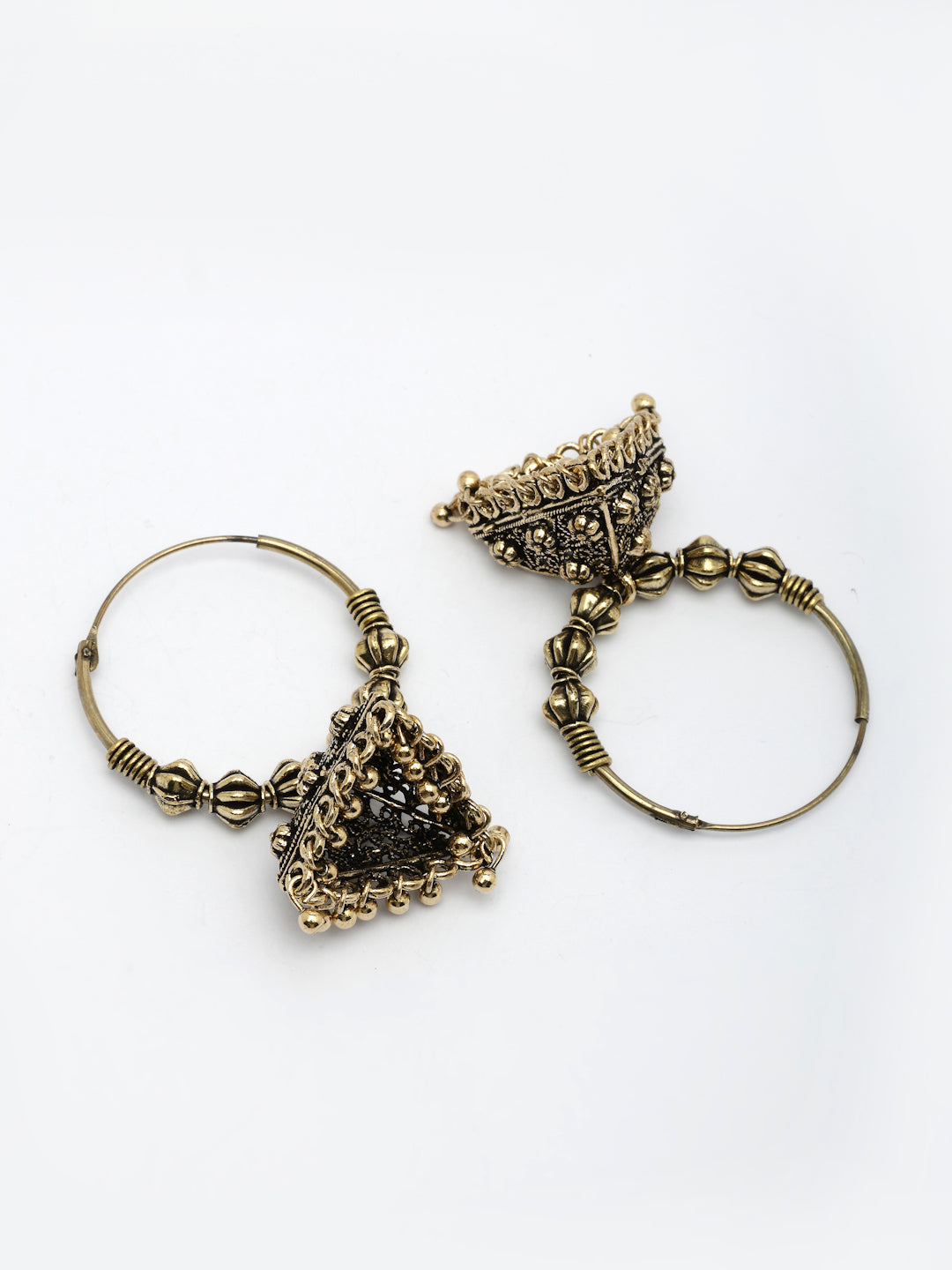 NVR Women Set of 3 Gold-Polished Oxidized Contemporary Jhumka Earrings | Swadesiicart