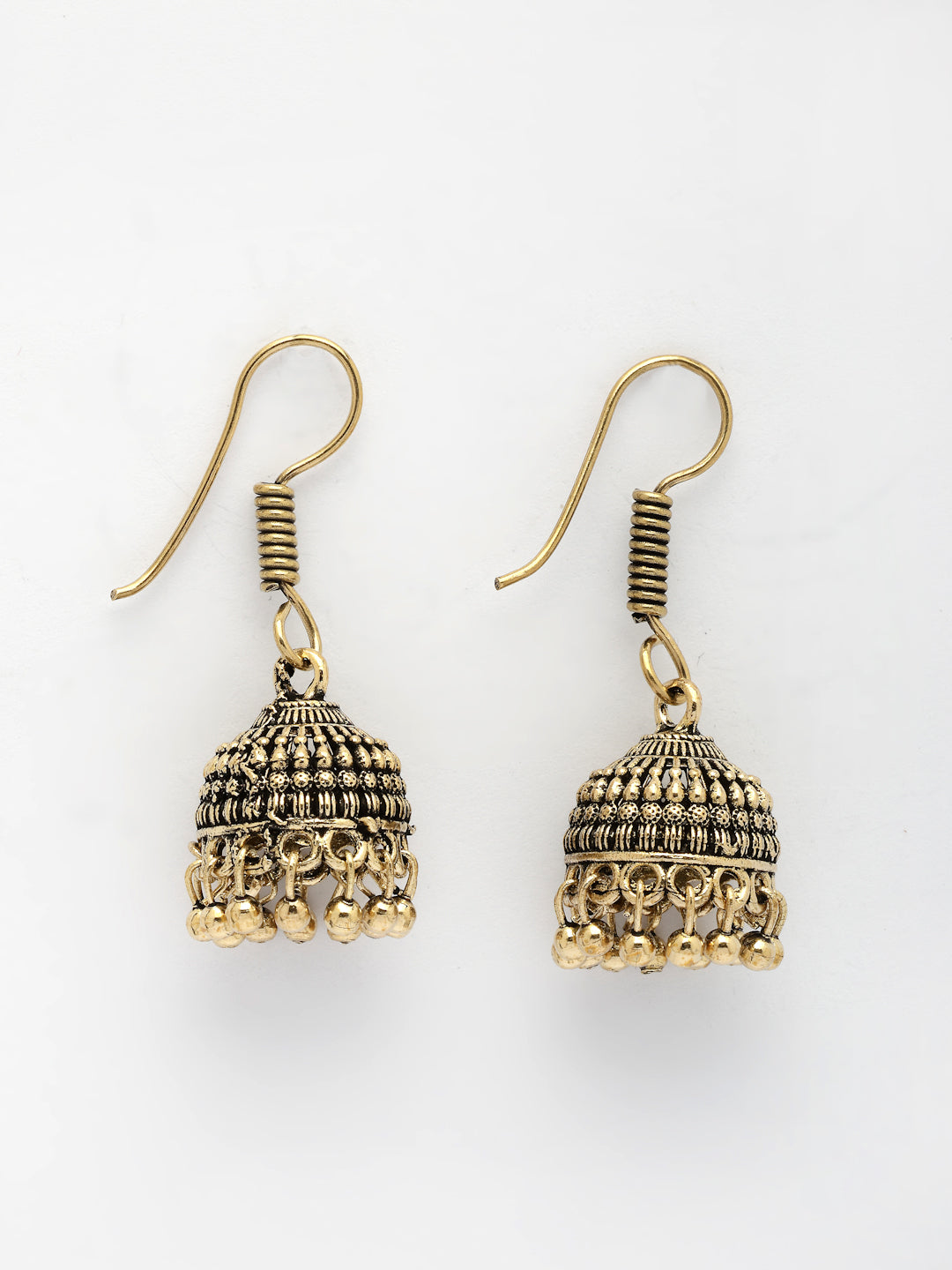 NVR Women Set of 3 Gold-Polished Oxidized Contemporary Jhumka Earrings | Swadesiicart