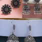 NVR Women Set of 3 Silver-Plated Oxidized Contemporary Jhumkas & Stud Earrings | Swadesiicart
