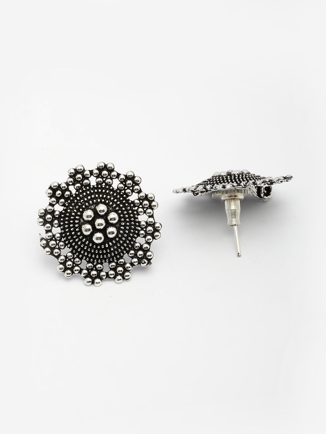 NVR Women Set of 3 Silver-Plated Oxidized Contemporary Jhumkas & Stud Earrings | Swadesiicart