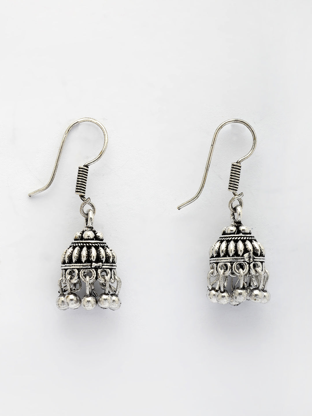 NVR Women's Set of 3 Traditional Silver Plated Oxidized Jhumka Earrings | Swadesiicart