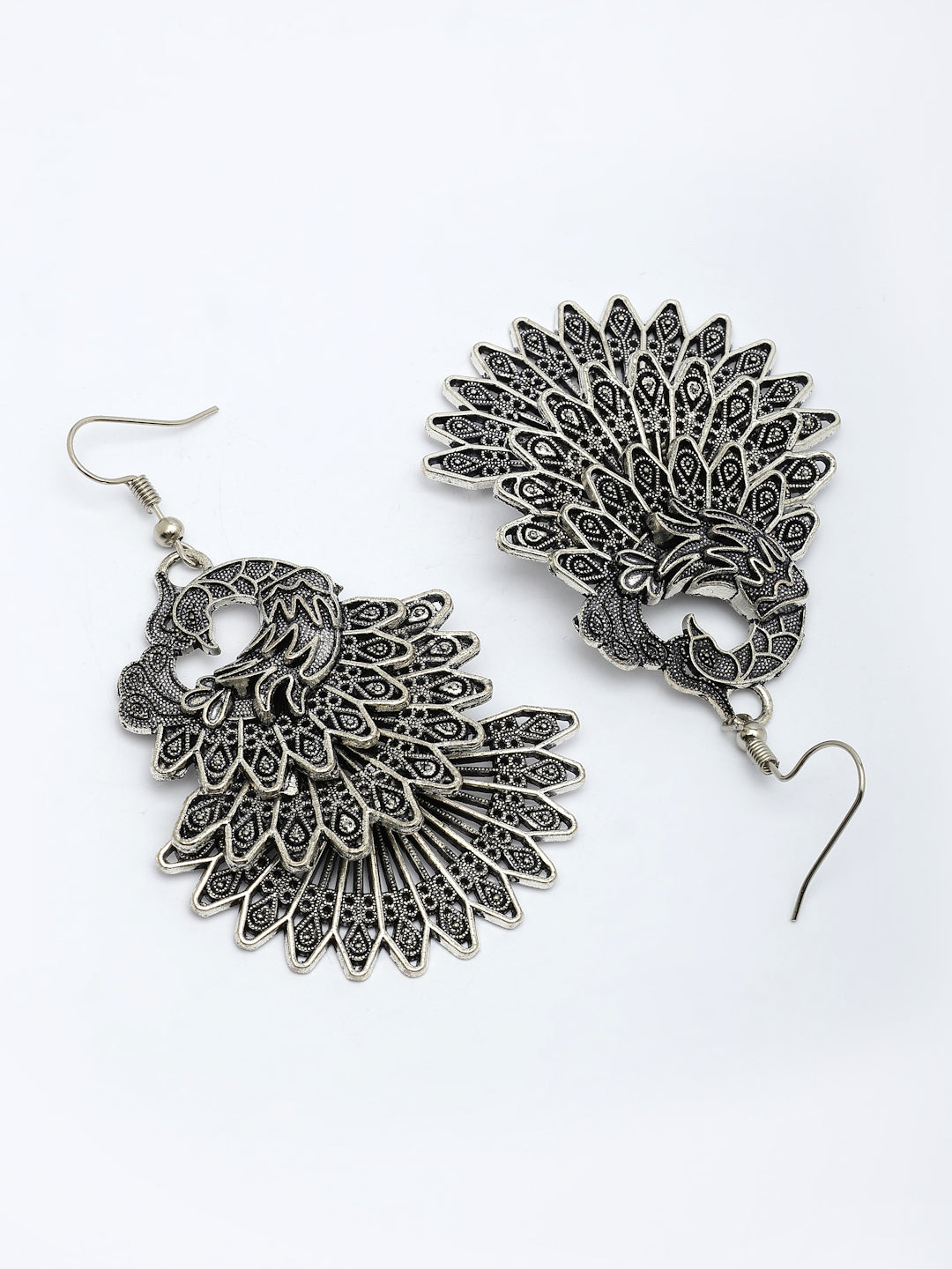 NVR Women's Set of 3 Silver Plated Oxidized Fashion Traditional Earrings - Swadesiicart