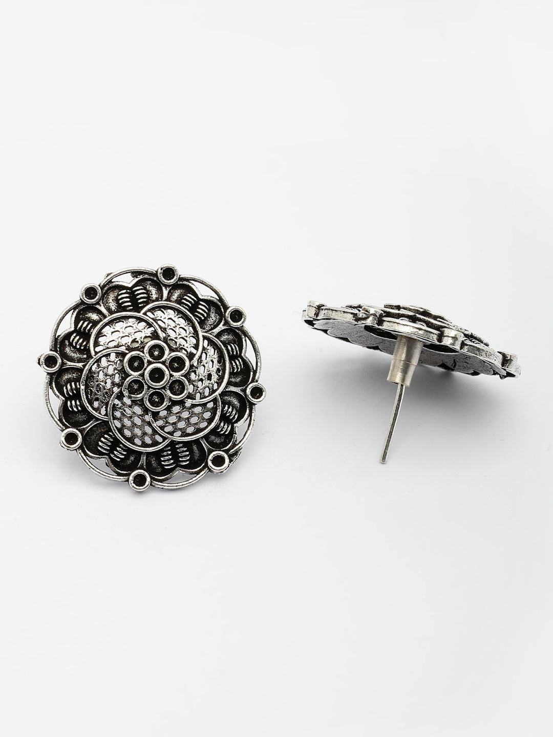 NVR Women's Set of 3 Silver Plated Oxidized Fashion Traditional Earrings - Swadesiicart