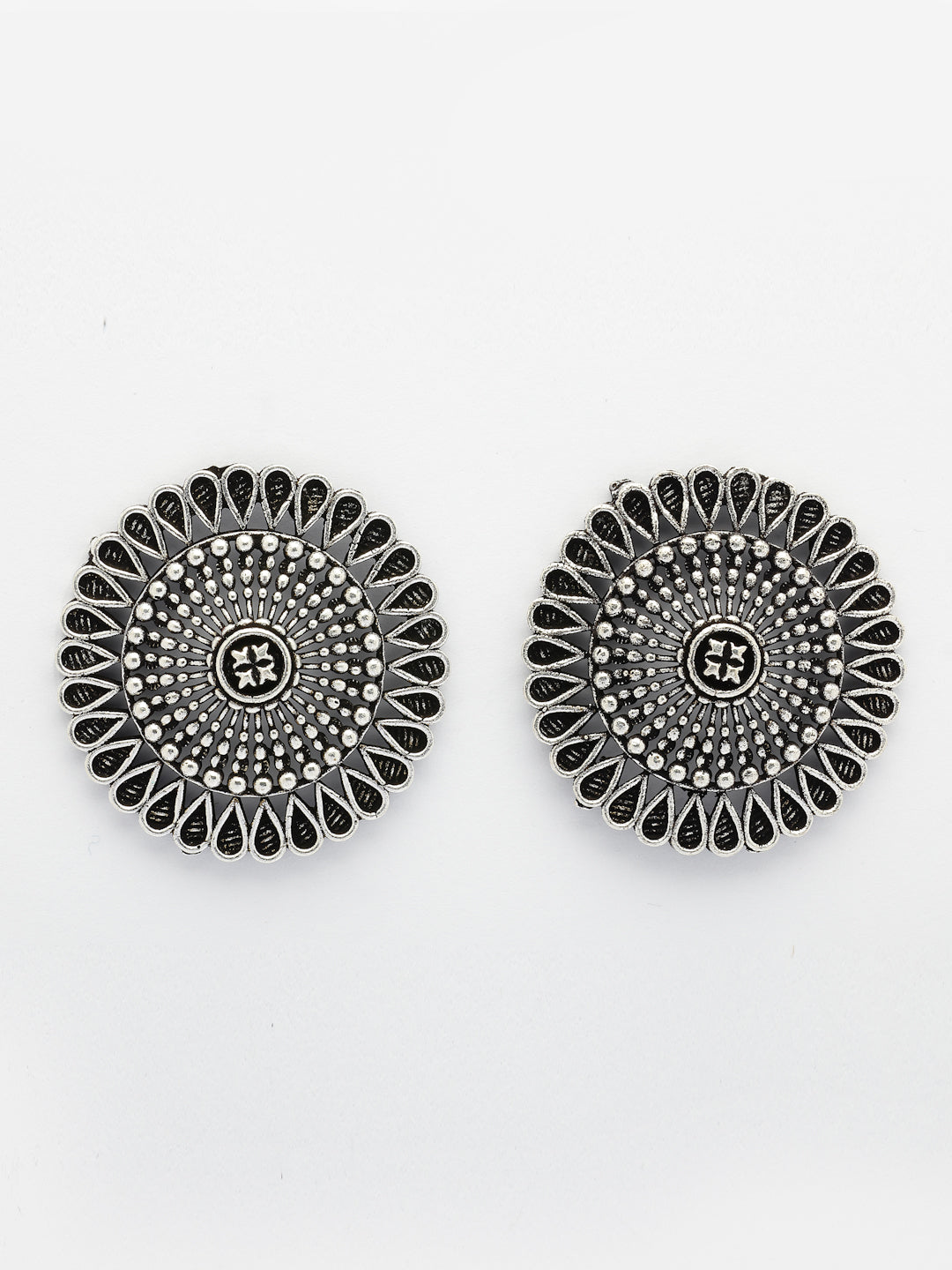 NVR Women Set of 3 Silver Plated Oxidized Traditional Jhumka & Stud Earrings | Swadesiicart