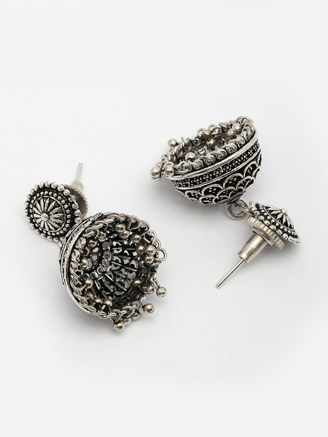 NVR Women Set of 3 Silver Plated Oxidized Traditional Jhumka & Stud Earrings | Swadesiicart