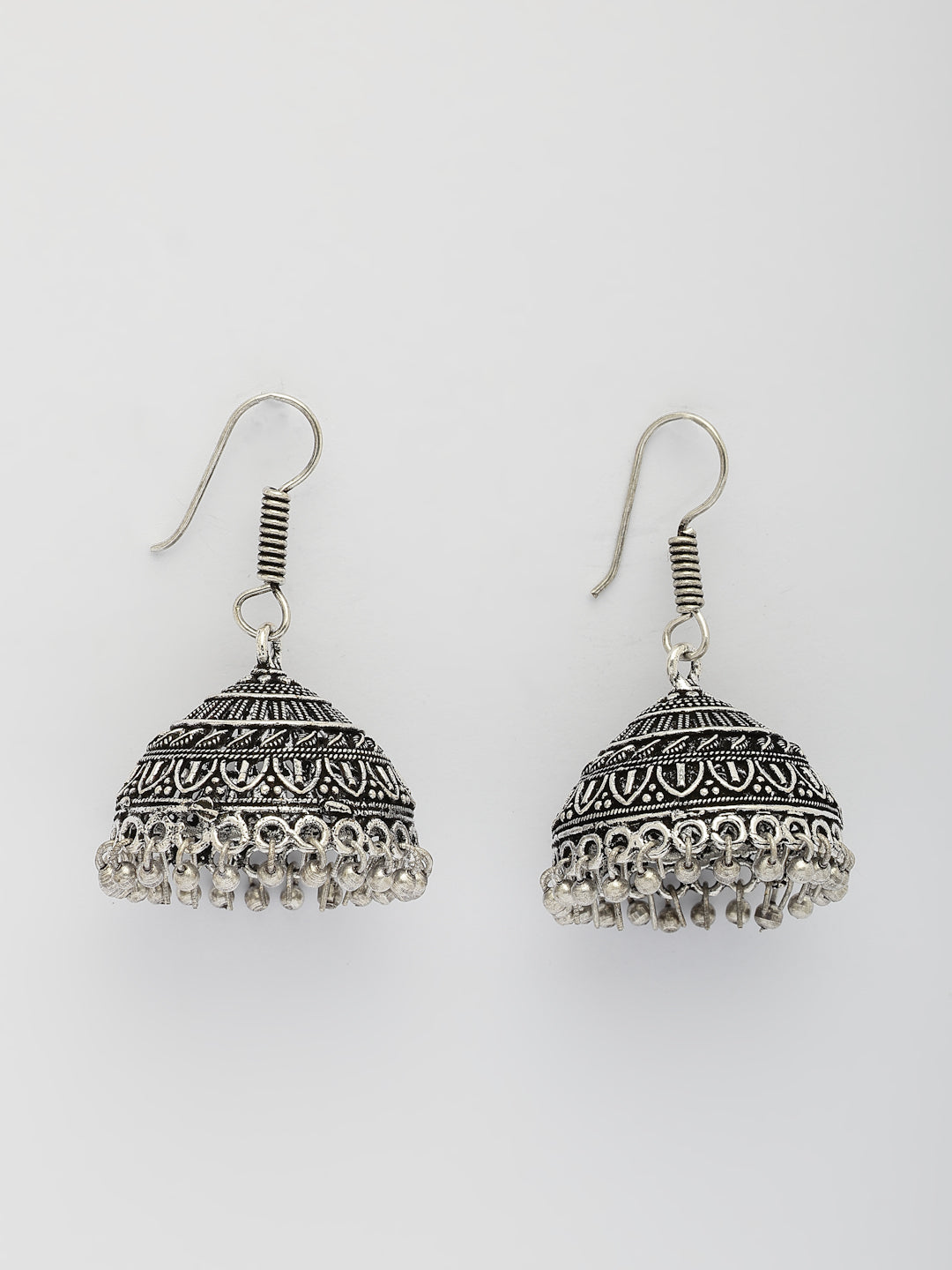 NVR Women Ethnic Set of 3 Oxidized Silver-Plated Jhumka & Chandbali Earrings | Swadesiicart