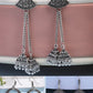 NVR Women Ethnic Set of 3 Oxidized Silver-Plated Jhumka & Chandbali Earrings | Swadesiicart
