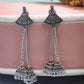 NVR Women Ethnic Set of 3 Oxidized Silver-Plated Jhumka & Chandbali Earrings | Swadesiicart