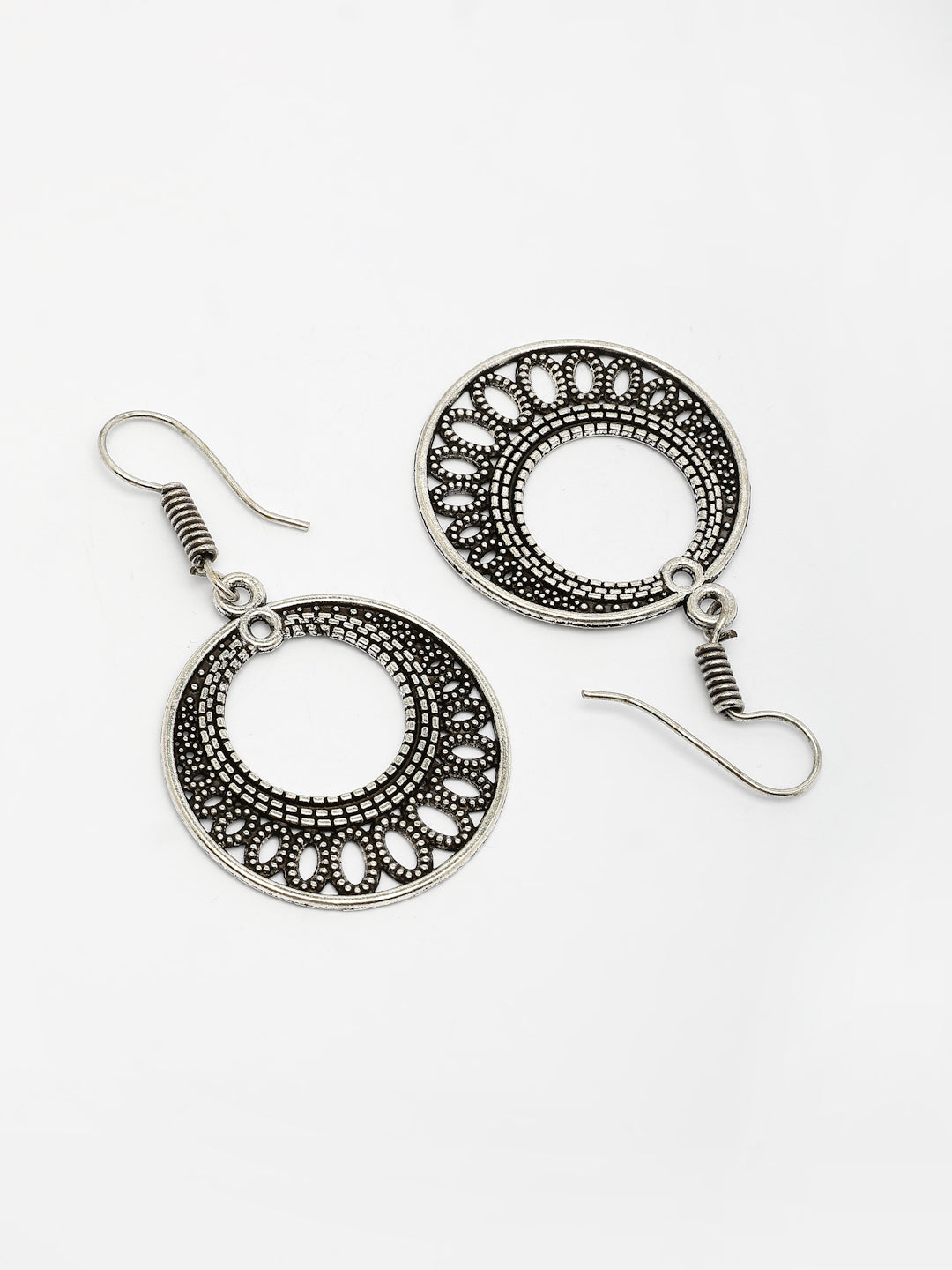 NVR Women Ethnic Set of 3 Oxidized Silver-Plated Jhumka & Chandbali Earrings | Swadesiicart