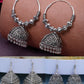 NVR Women's Set of 3 Silver Plated Oxidized Contemporary Jhumka Earrings | Swadesiicart