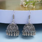 NVR Women's Set of 3 Silver Plated Oxidized Contemporary Jhumka Earrings | Swadesiicart