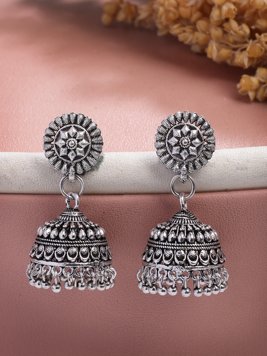 NVR Women Set of 3 Silver Plated Oxidized Traditional Jhumka Earrings - Swadesiicart