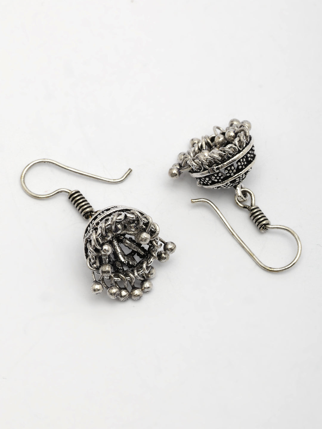 NVR Women Set of 3 Silver Plated Oxidized Traditional Jhumka Earrings - Swadesiicart