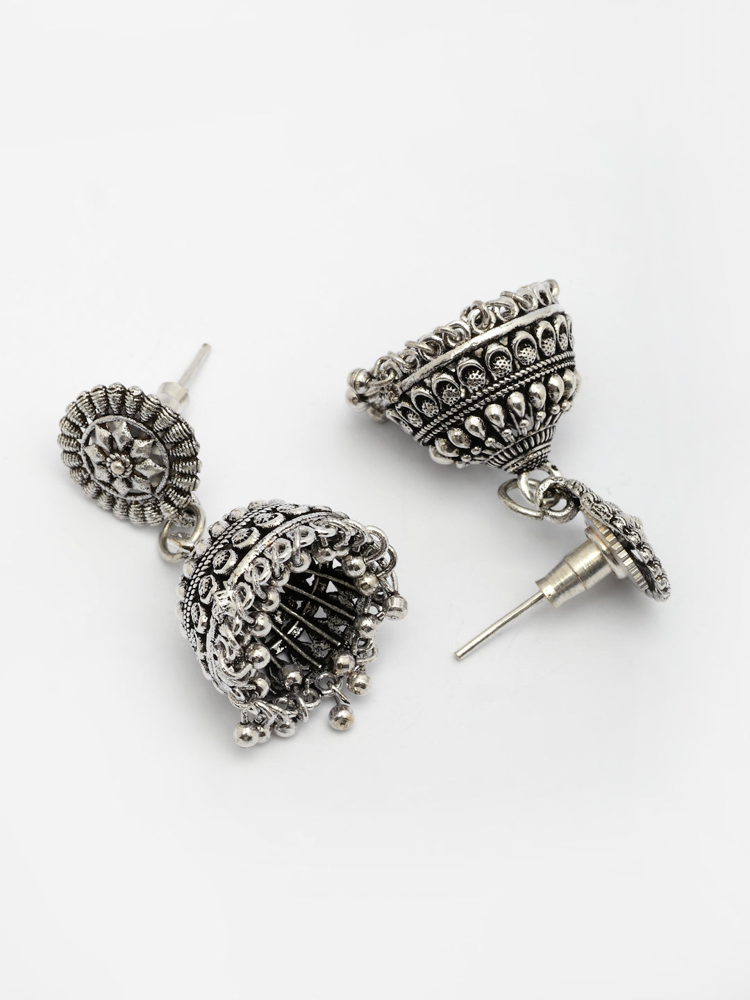 NVR Women Set of 3 Silver Plated Oxidized Traditional Jhumka Earrings - Swadesiicart