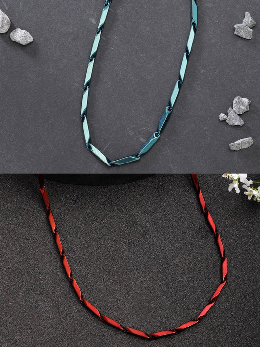 NVR Men Set of 2 Maroon & Green Rhodium-Plated Stainless Steel Chain | Swadesiicart