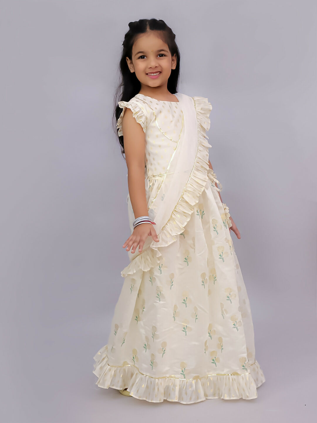 Lil Drama Mishti Off White Lehanga Choli Dupatta Set For Girls | Swadesiicart