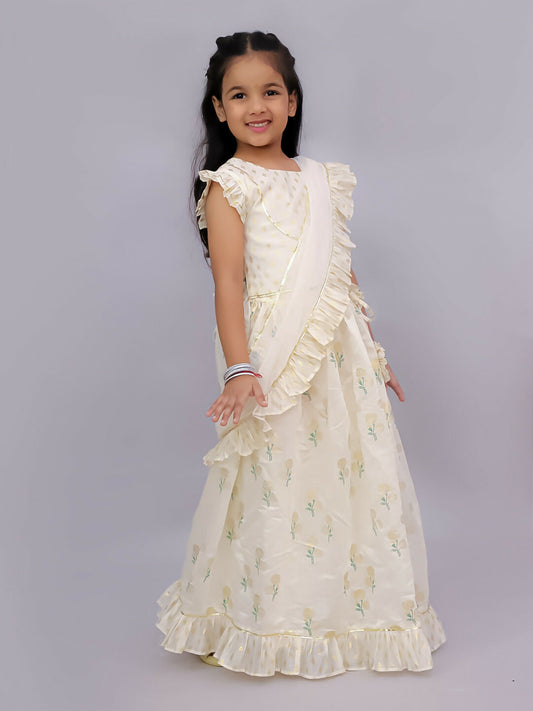 Lil Drama Mishti Off White Lehanga Choli Dupatta Set For Girls | Swadesiicart