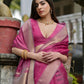 Vishnu Weaves Women's Pink Soft Tissue Silk Zari Woven Saree with Blouse - Swadesiicart