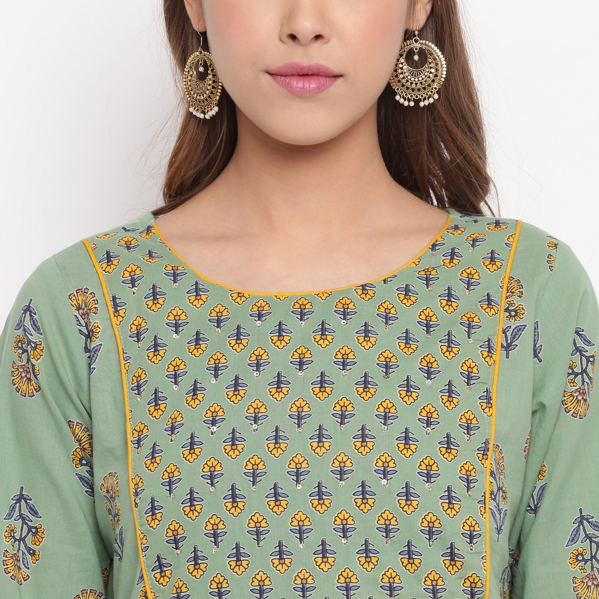 NOZ2TOZ Women's Floral Print Straight Cotton Pista Kurta With Palazzo - Swadesiicart