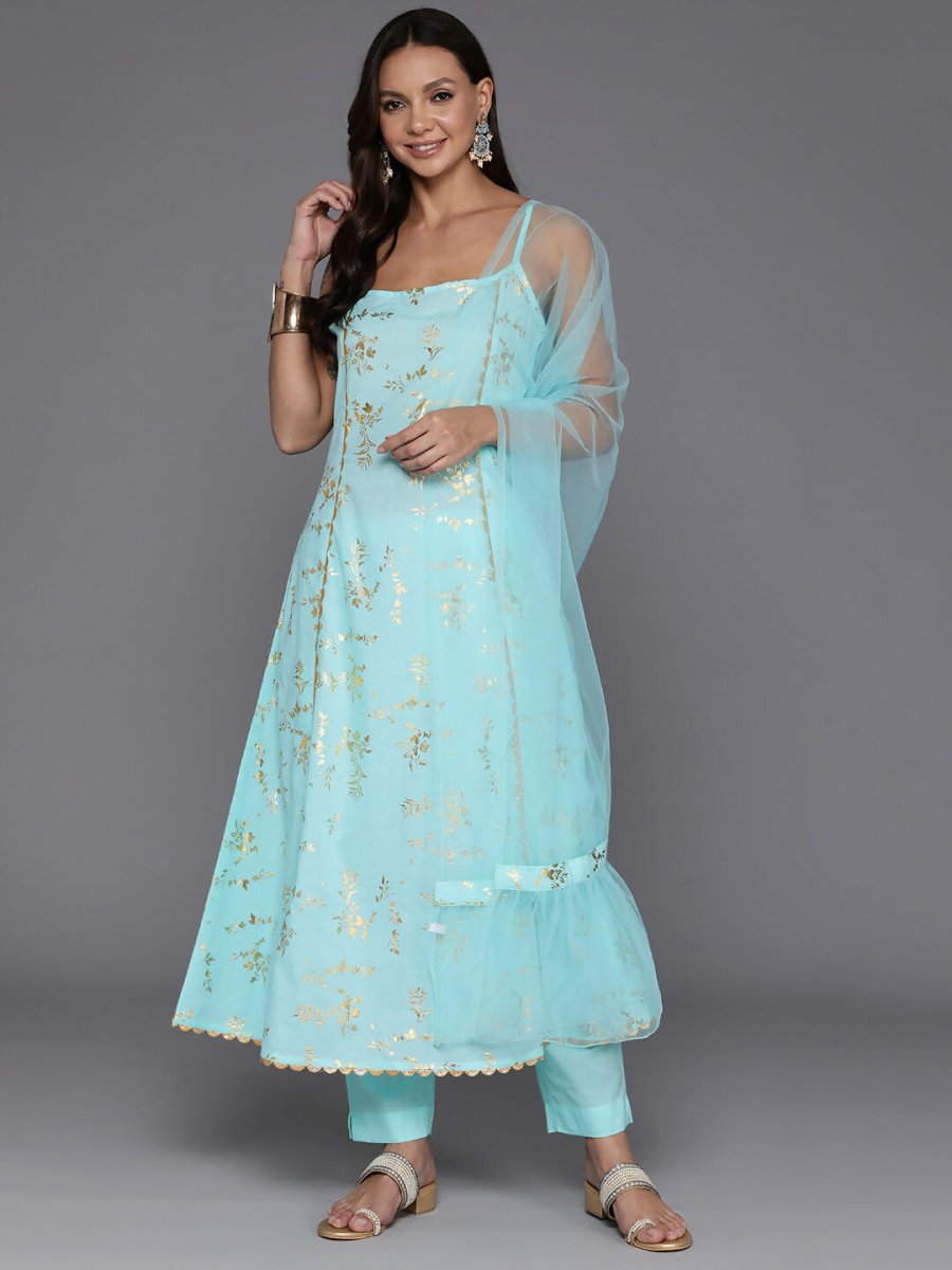 Ahalyaa Women's Traditional wear Kurta Set - Blue | Swadesiicart
